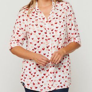 Velvet Heart Elisa Heart Print Button Front Blouse EUC sz L